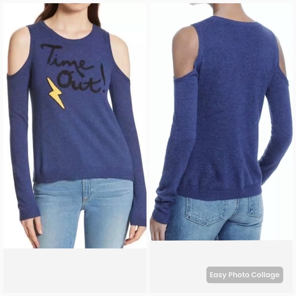 Alice + Olivia TIME OUT Cold Shoulder Long Sleeves Sweater Top XS Blue
